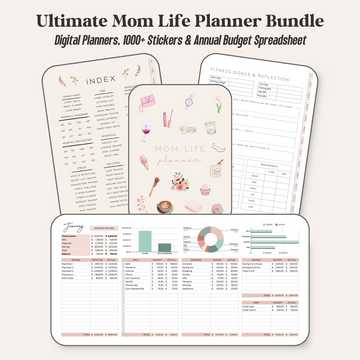 Ultimate Mom Life Planner Bundle - Digital Planners with 1000+ Stickers and Annual Budget Spreadsheet (Instant Download)