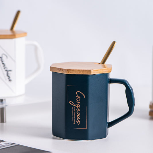 Sleek & Elegant: The Octagonal Nordic Style Ceramic Coffee Cup & Lid Set