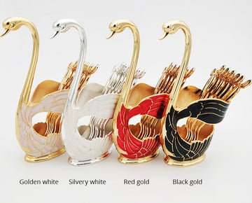 Swan Base Tableware Set: Elegant Fruit Forks & Coffee Spoons Combo