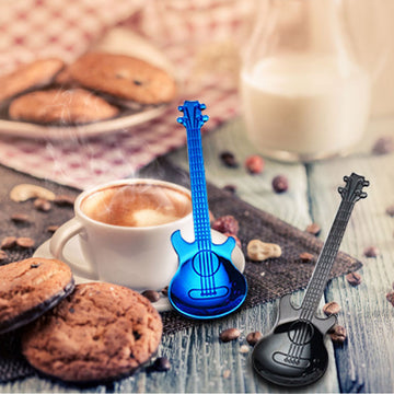 Guitar Shaped Stainless Steel Spoon Set - Coffee and Dessert Stirring Teaspoons