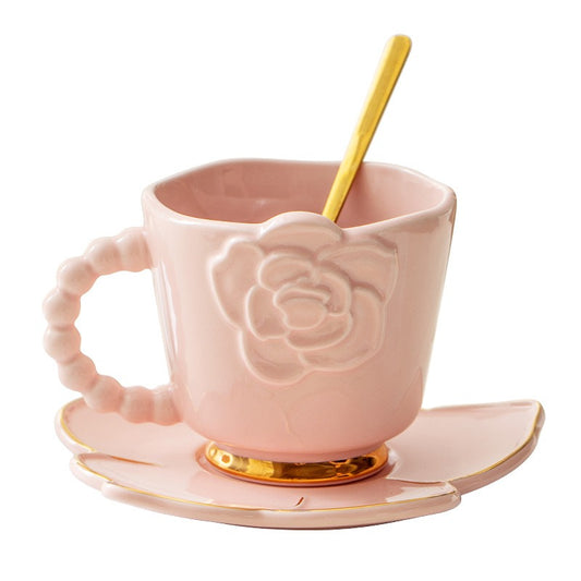 Savour Elegance in Every Sip: Nordic Delicate Flower Embossed Cup & Saucer Set