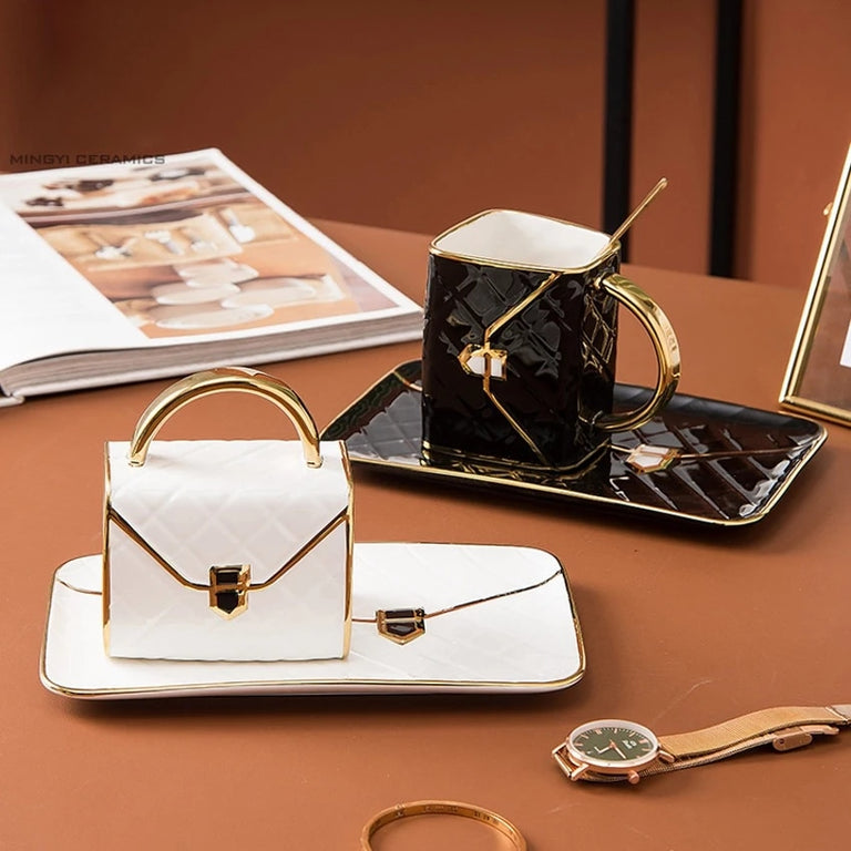 Hand Bag Coffee Cup And Saucer Set