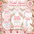 Elegant bridal shower games and activities printable bundle mockup with blush floral design