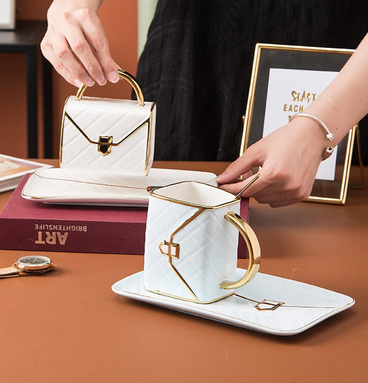 Hand Bag Coffee Cup And Saucer Set