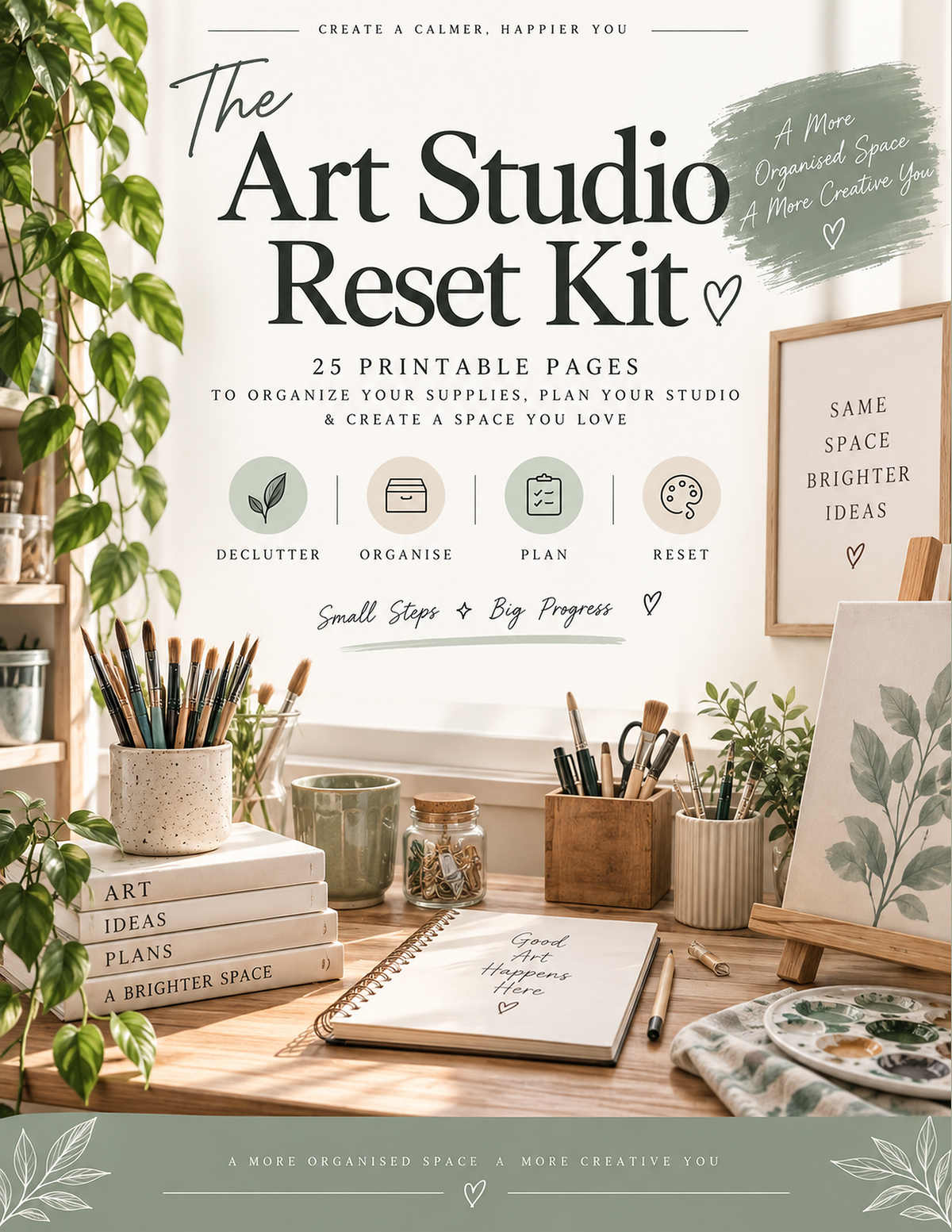 The Art Studio Reset Kit - 25 printable pages for organizing art supplies, planning a studio, and maintaining a creative space